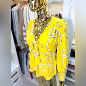 Cabi Yellow Reef Knot Nautical Print Chiffon Long Sleeve Top Blouse Size XS